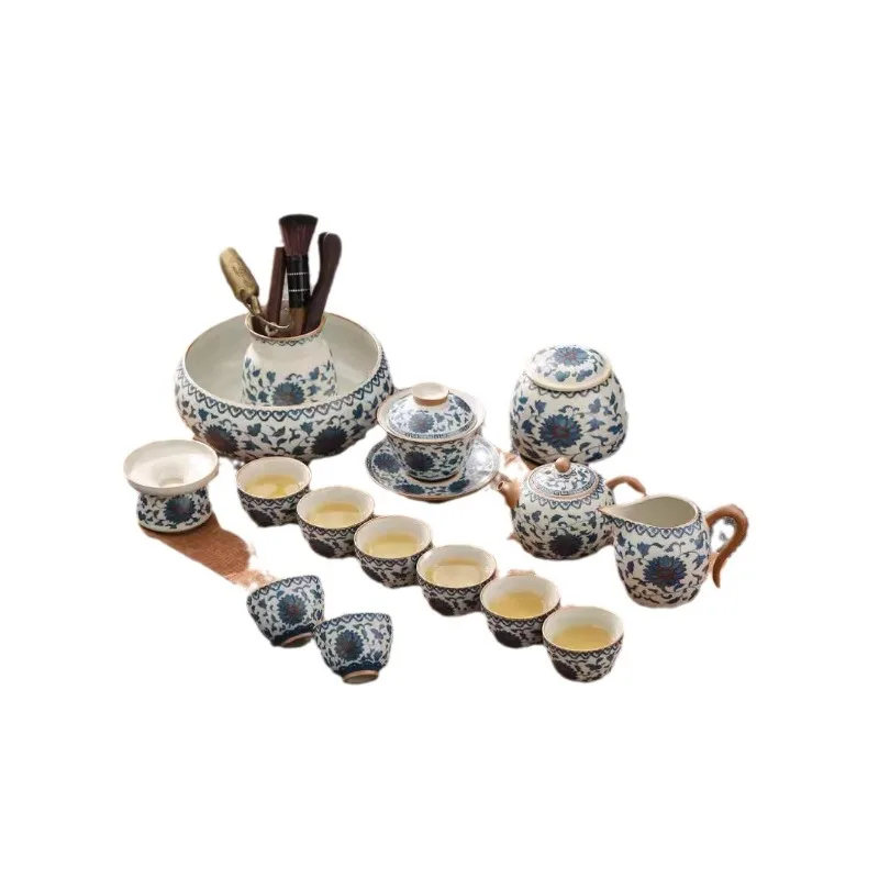 

Blue and white Ru kiln Kung Fu tea set light luxury high-end ceramic Chinese teapot teacup office gift