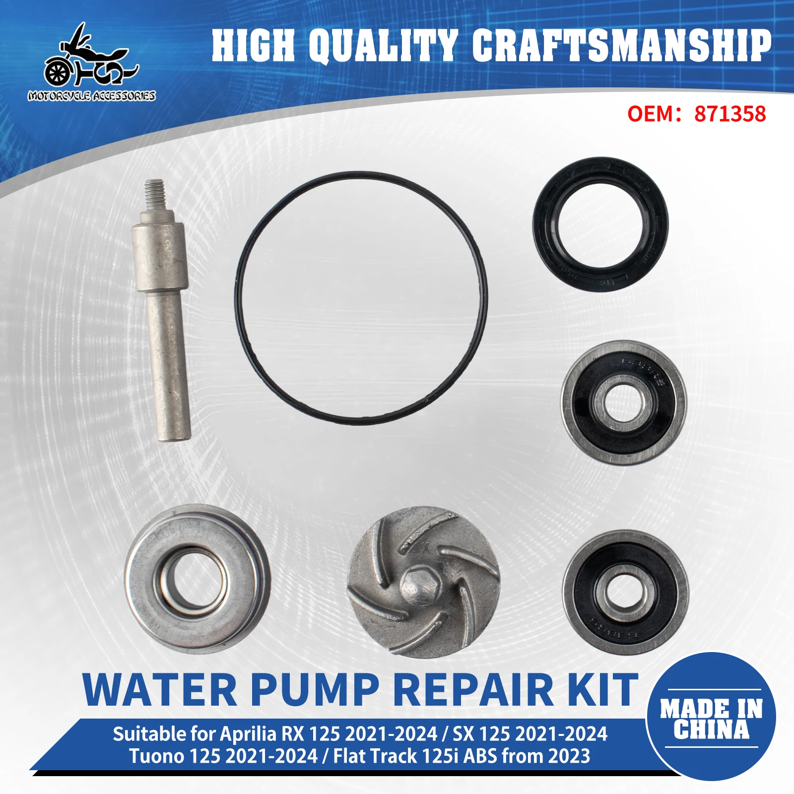 SJ Motorcycle Water Pump Repair Kit For Aprilia RX 125 SX 125 Tuono 125 2011-2025 RS150 2011-2025 Derbi Terra 125 07-11 871358