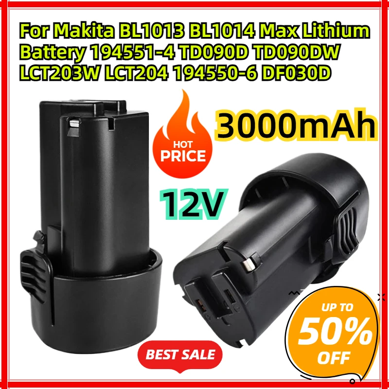 

For Makita BL1013 BL1014 12V Max 3000mAh Lithium Battery 194551-4 TD090D TD090DW LCT203W LCT204 194550-6 DF030D