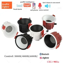 Graffiti ZIGBEE/Bluetooth inteligentne wbudowane LED typu Downlight antyodblaskowe 15W 85-265V reflektor 12W inteligentne oświetlenie domu