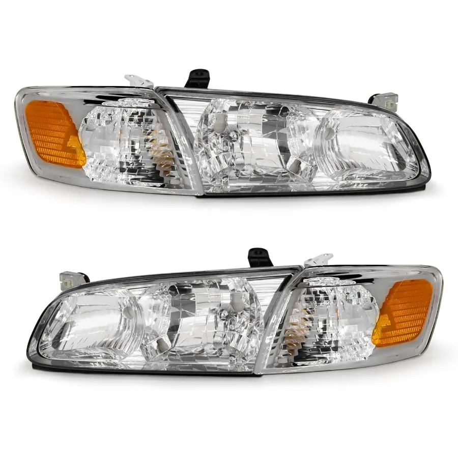 

Headlights Assembly for 2000 2001 Camry with Chrome Housing Amber Reflector Driver and Passenger Side