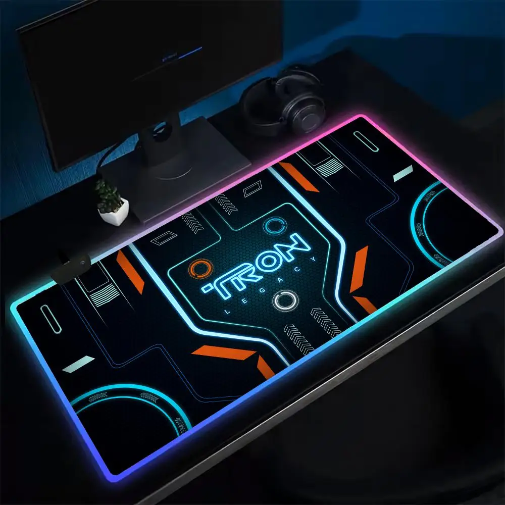 لوحة ماوس Tron Legacy لوحة ماوس ألعاب أنيمي وسادات طاولة LED بإضاءة خلفية مطاطية لسطح المكتب XXL RGB حصير مكتبي