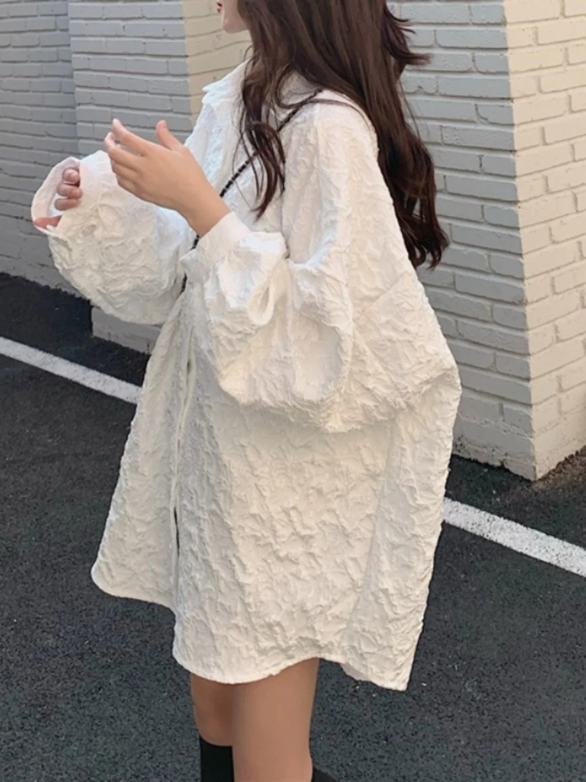 

Long Sleeve Shirts Womens Chiffon Ruffled Buttoned Blouses Slim Fit Lantern Sleeves Feminine French Style Elegant Spring Looks