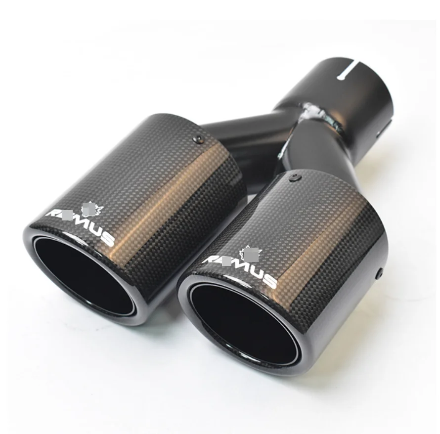 Real carbon fiber rem exhaust pipe fit for universal car dual Y type all black pipe universal car