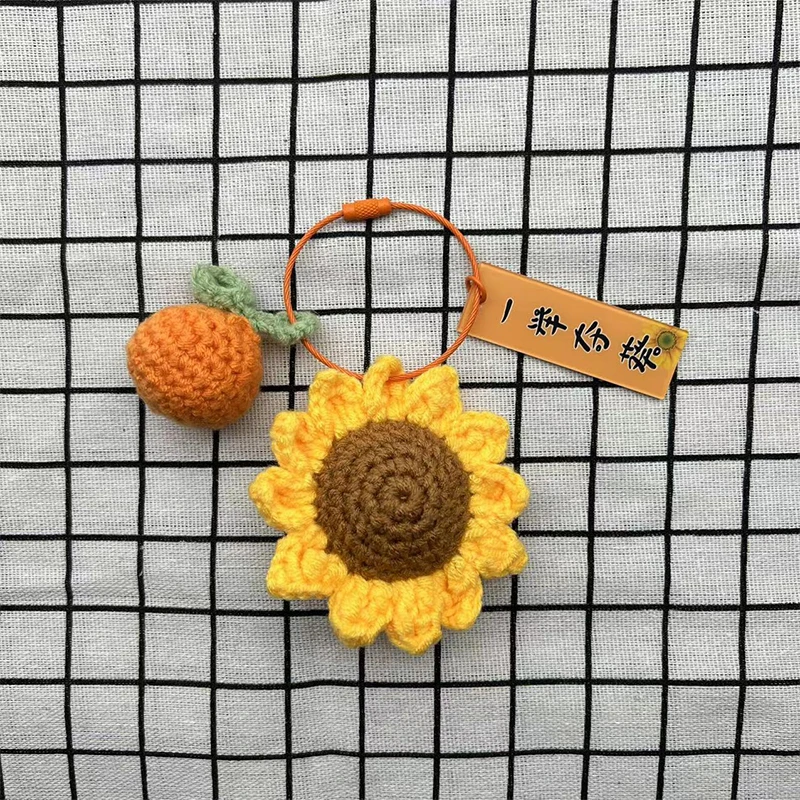 1pc Crochet Sunflower Keychain Key Accessories Sunflower Bag Charms Knitted Key Chain Yellow Flower Keyring Anniversary