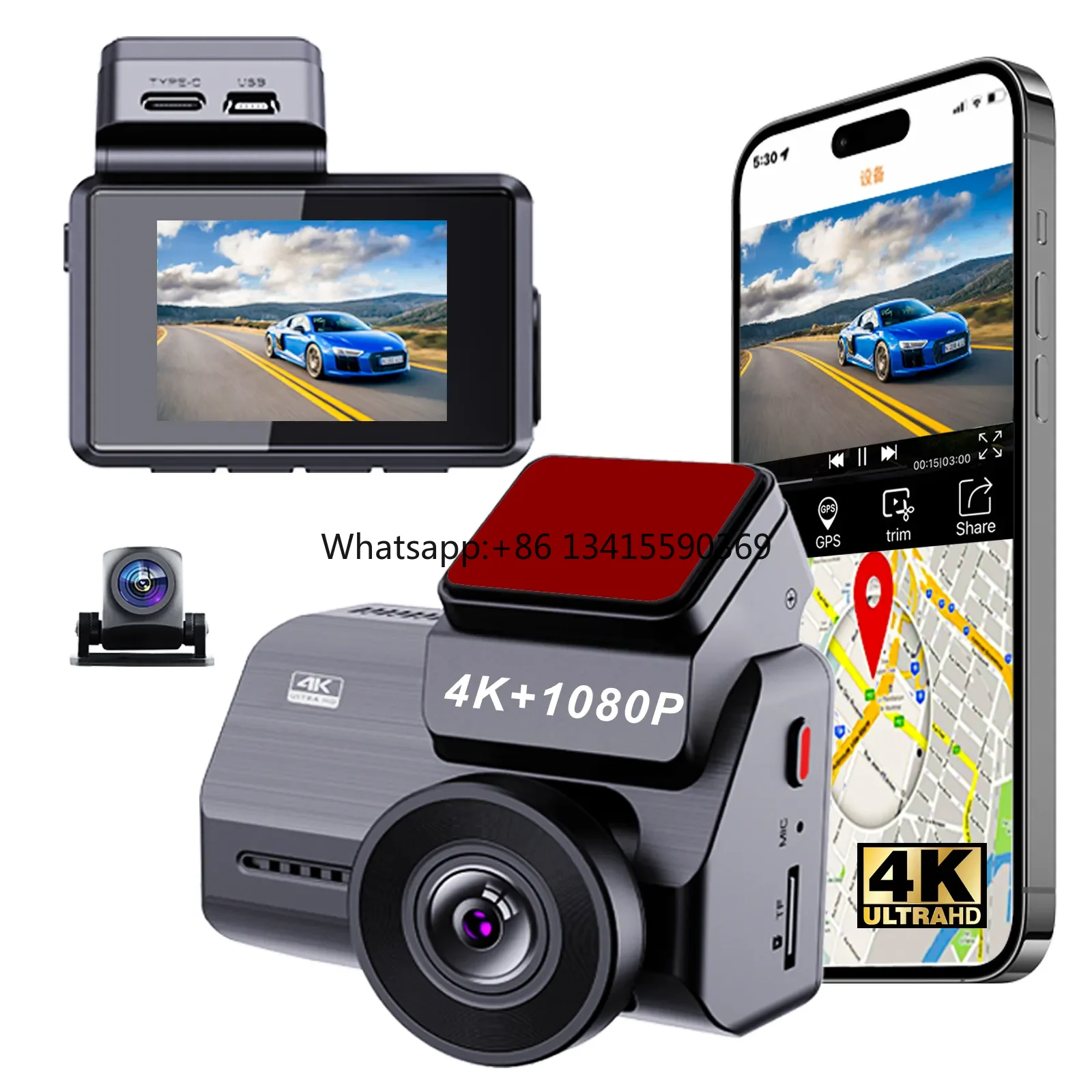 

4K Dual Lens Dash Cam Car DVR Video Recorder With WiFi GPS 3840*2160P Front and Rear View camer Dashcam