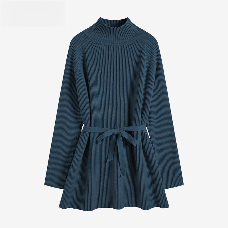 

Толстый теплый шикарный свитер оверсайз, пуловер, женский зимне-осенний женский свитер, свободный повседневный свитер с длинными рукавами и поясом E12847