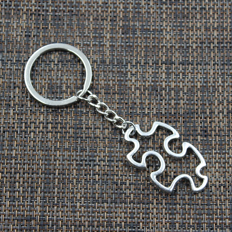 Hot Fashion Jigsaw Puzzle Piece Autism Awareness 41x25mm Pendant Key Ring Chain Silver Color Men Car Gift Keychain Dropshipping