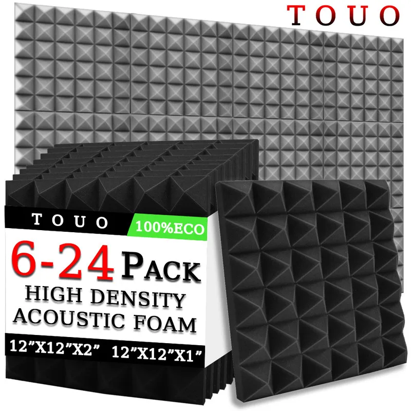 

TOUO Acoustic Foam 6/12/24 Pcs Soundproofing Foam Panel High-Density Pyramid Sound Absorbing Material Offices Acoustic Treatment