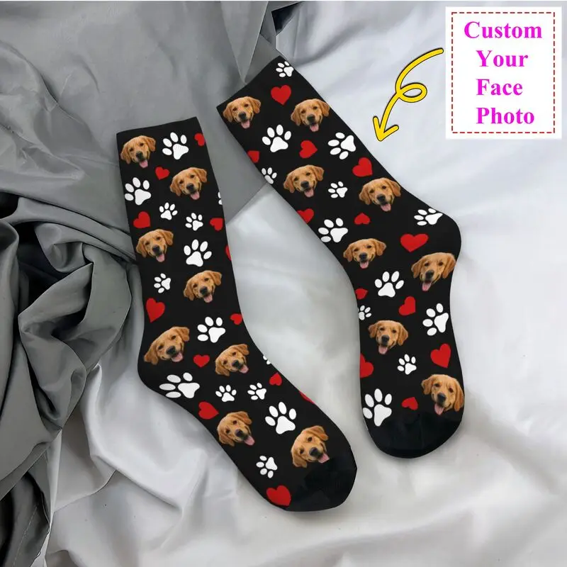 

Cool Printing Custom Pet Face Socks for Women Men Stretchy Summer Autumn Winter Personalized Dog Photo Crew Socks