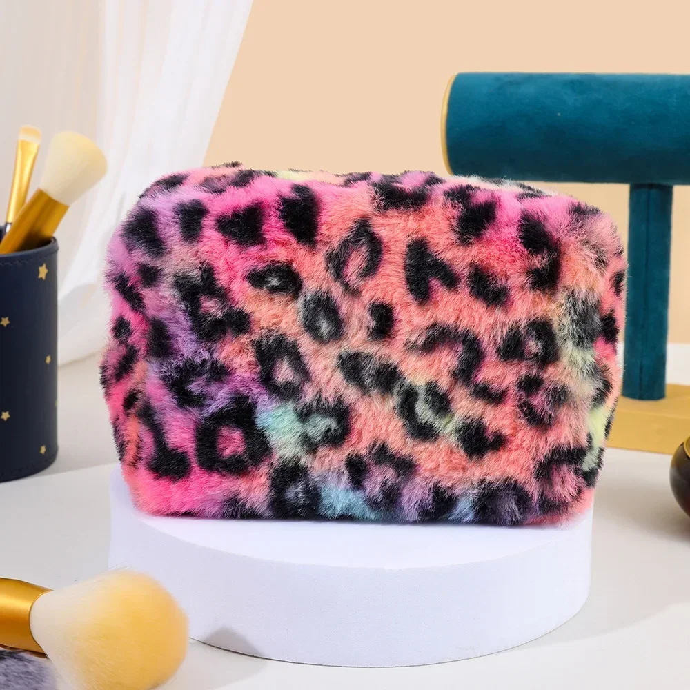 Leopard Fur Makeup Bags Soft Travel Women\'s Cosmetic Bag Organizer Case Lady Girls Make Up Bags Toiletry Handbags Case Kit