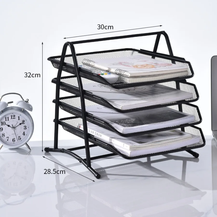 Iron mesh four-layer file rack, file tray file frame, data column, magazine column, bookshelf multi-layer shelf