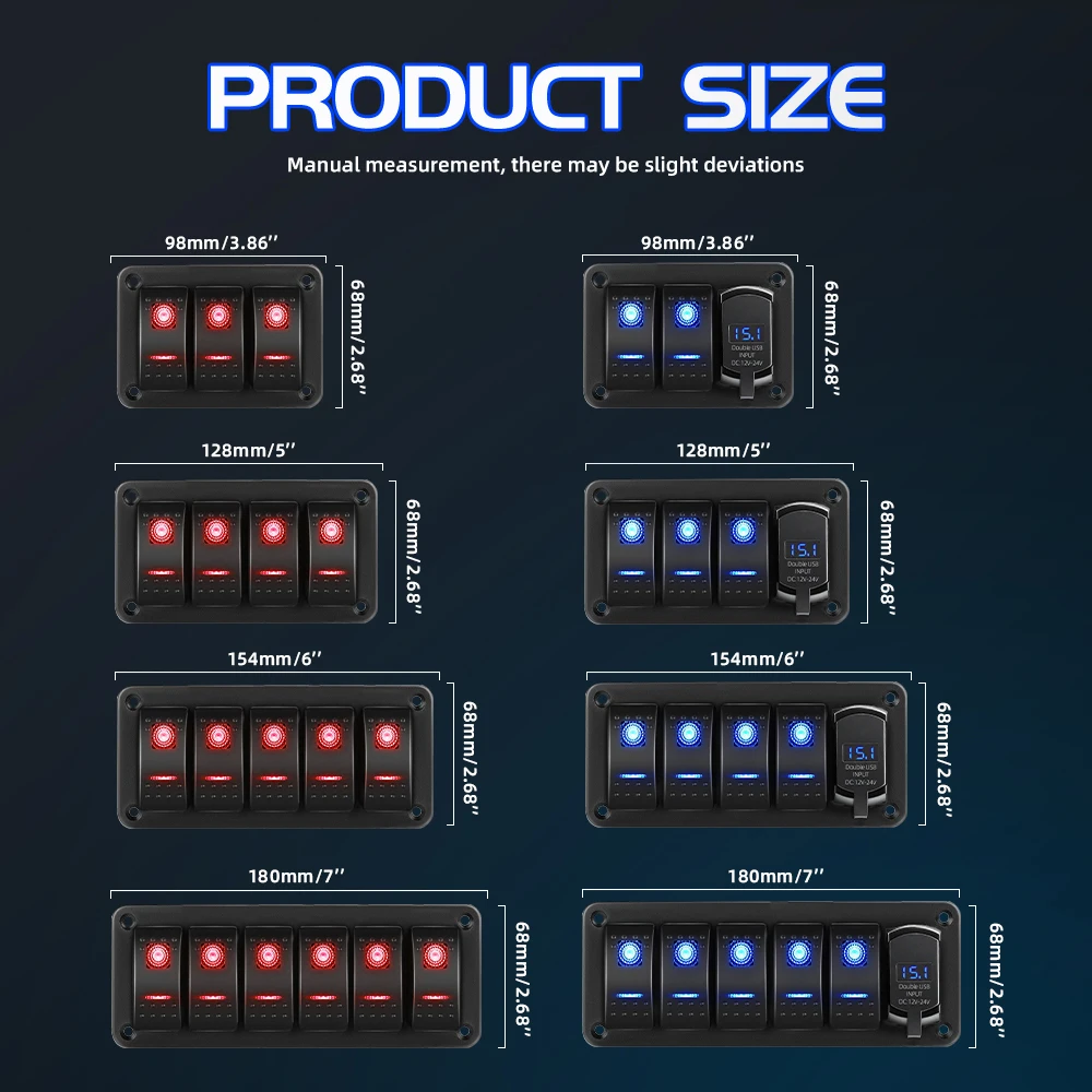 HL New Rocker Switch Panel 2/3/4/5 Gang for Car ATV UTV OFFROAD RV Boat  with USB/Type-C+PD Auto Switch off-road use 12V 24V