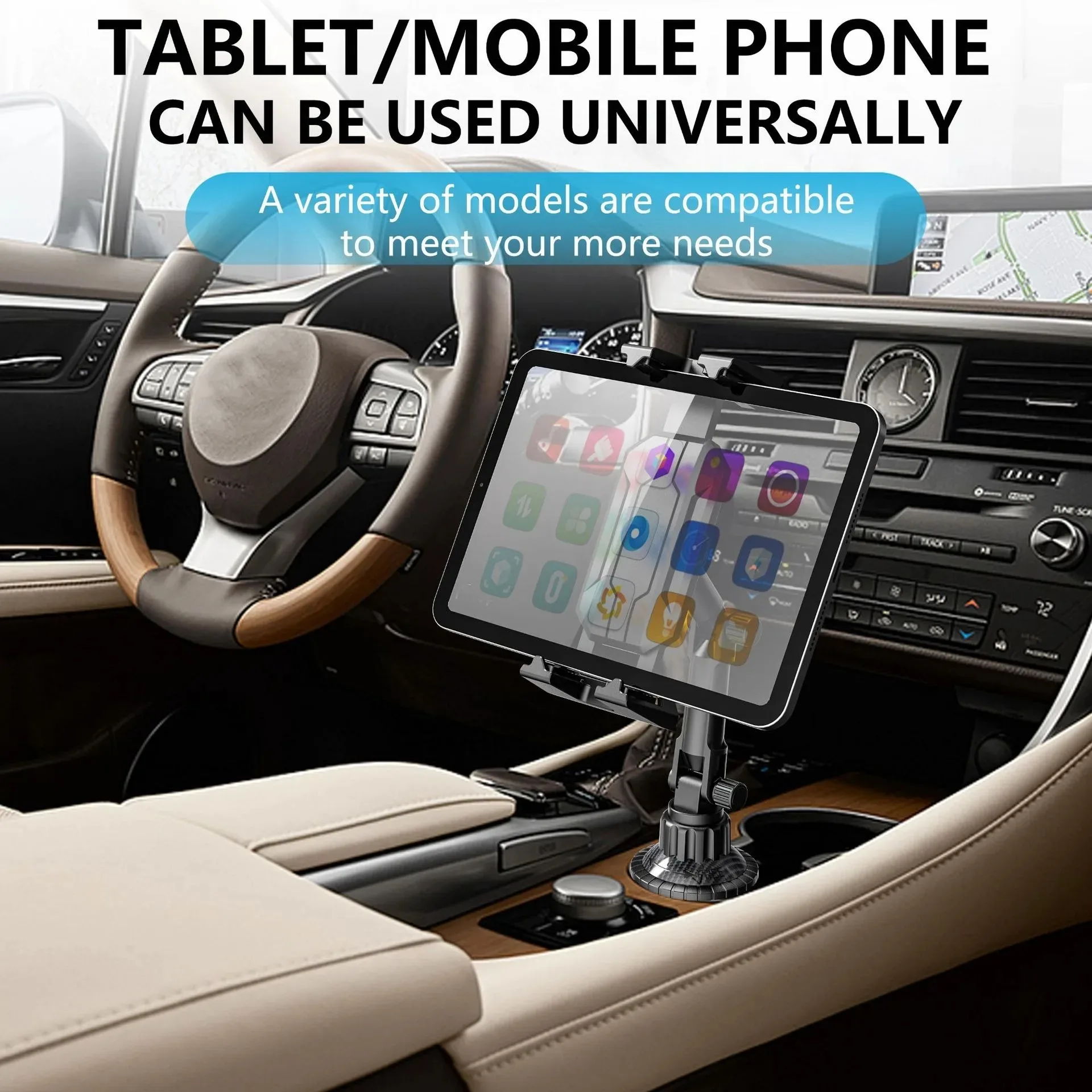 Lcars Car Cup Holder Phone Stand, Extendable Large-Size Stand, Universal for Phones and Tablets, In-Car Entertainment Support Stand, Adjustable Angle, Stable and Anti-Shake