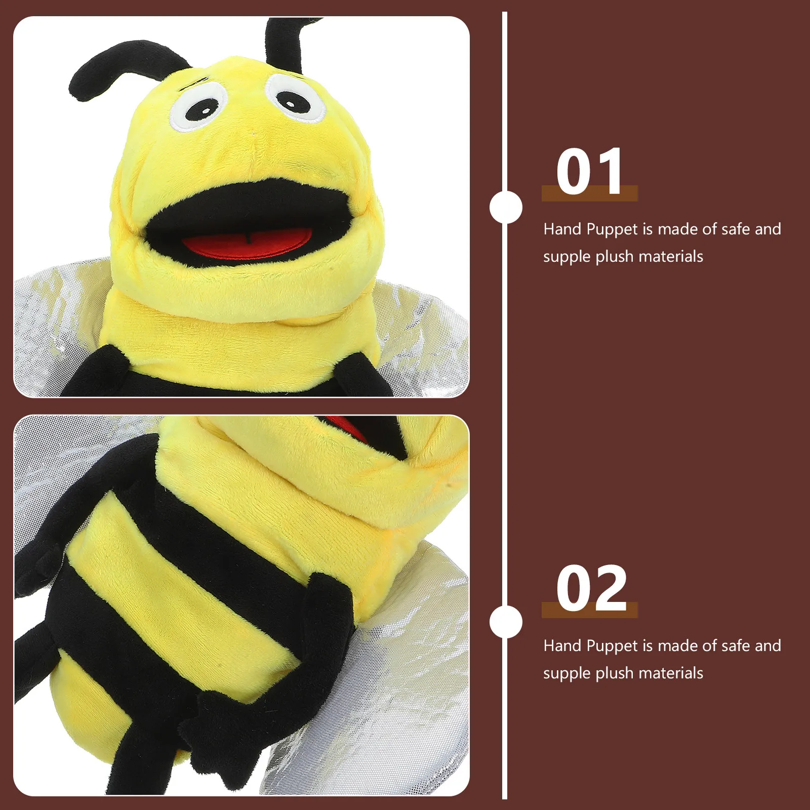 

Smooth Textured Bee Hand Puppet for Children Imaginative Play Puppet Show Stage Child Interactive Learning