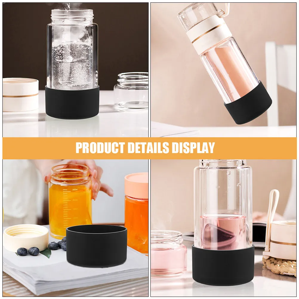 7.5cm Silicone Sleeve for Glass Bottle Black Anti Slip Protective Boot Cover Travel Daily Use Bottle Bottom Protector