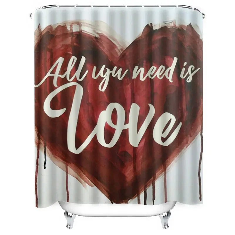 

Abstract Heart 'All You Need is Love' Shower Curtain - Inspirational Watercolor for a Waterproof and Romantic Bathroom DécXT6@！