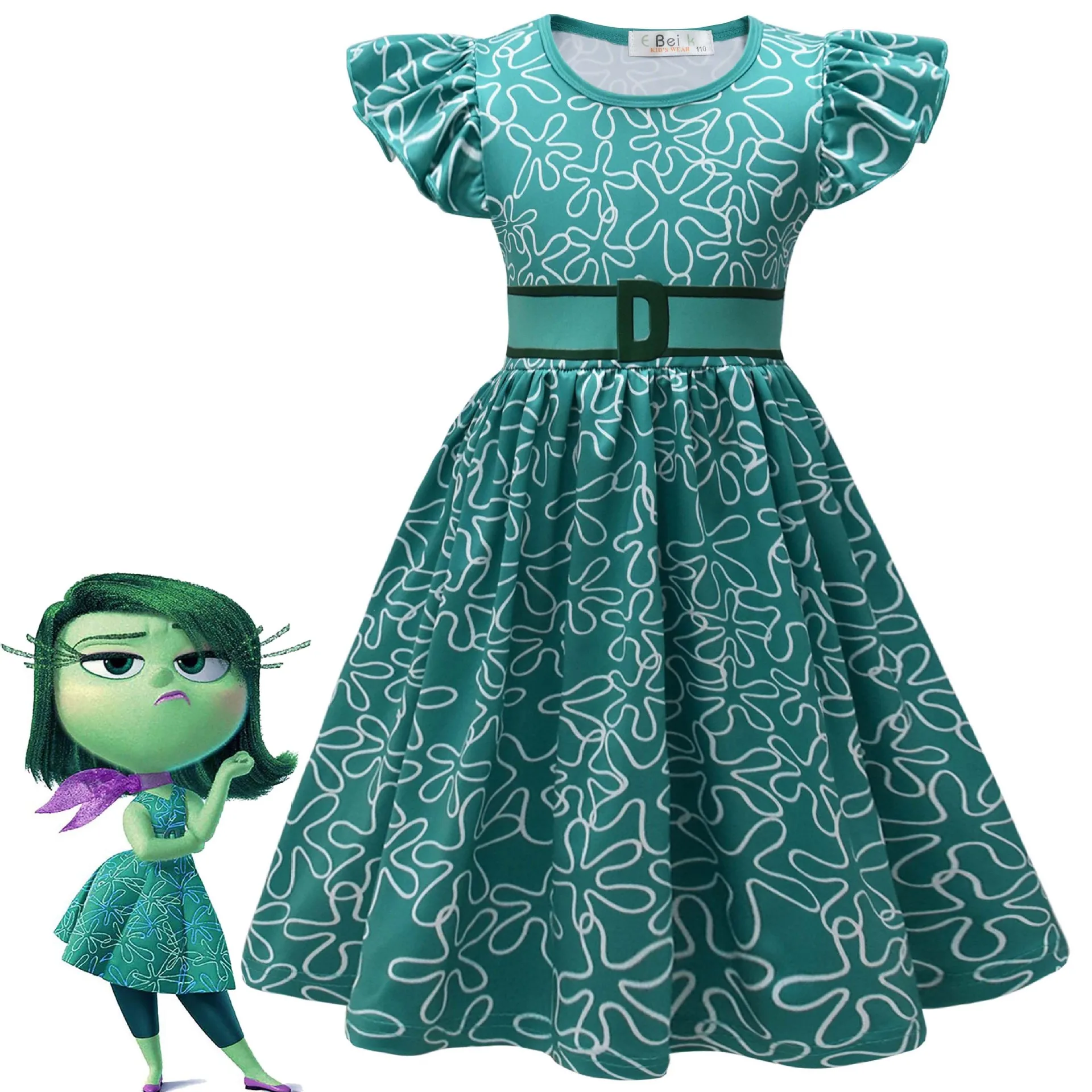 

Movie Cartoon Inside Out Disgust Joy Princess Cosplay Costume Kids Girls Fly Sleeve Dress Suit Halloween Carnival Party Clothes