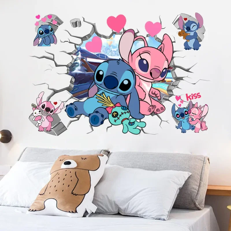 

Disney Stitch Cartoon Wall Sticker Children's Room Wall Decoration Pvc Self-adhesive Stitch Angle Anime Graffiti Bedroom Sticker