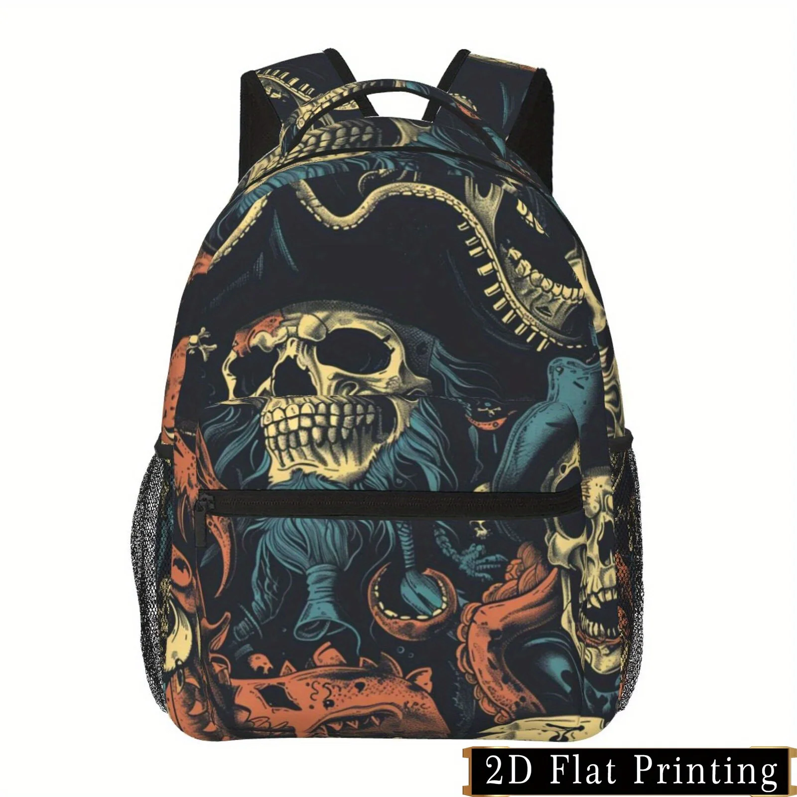 Skull Pirate Captain Print Pattern Shoulder and Waist Protection Design Backpack Fashionable IPad Laptop Bag with Large Capacity