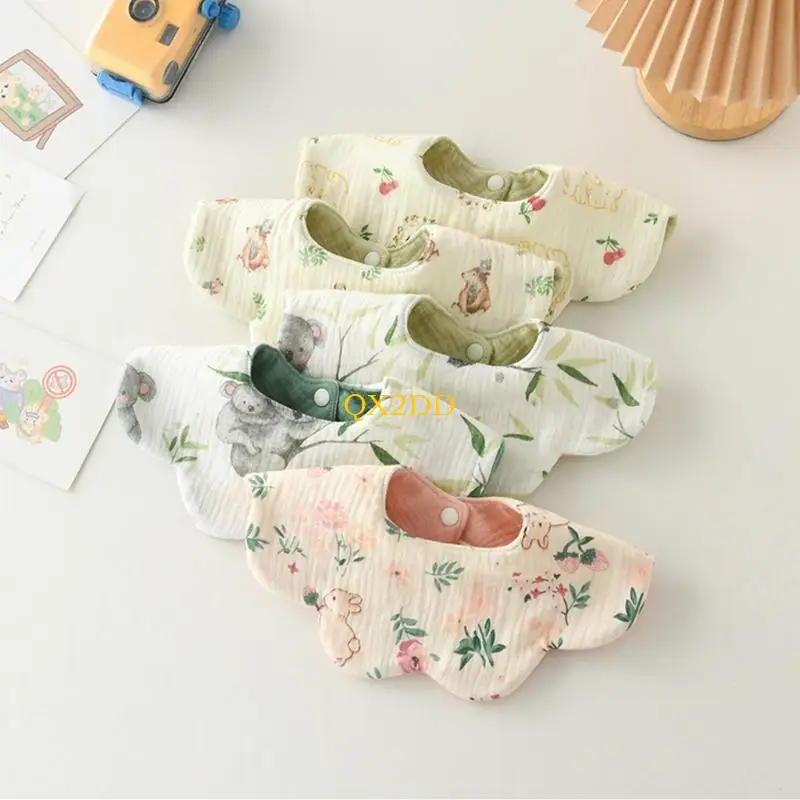 QX2D Double Purpose Drooling Bib Cotton Absorbent Saliva Towel Breathable Baby Nursing Bib Flower Pattern 360 Degree Wrap