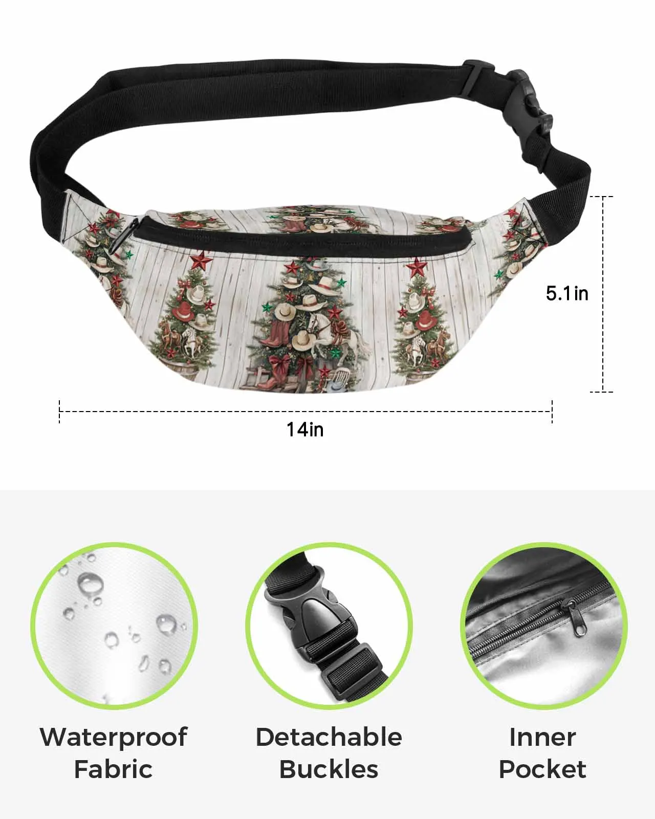 Christmas Tree Western Farm  Men Women Waist Bag Fanny Pack Phone Belt Bag Wallet Pouch Waterproof Banana Hip Bags