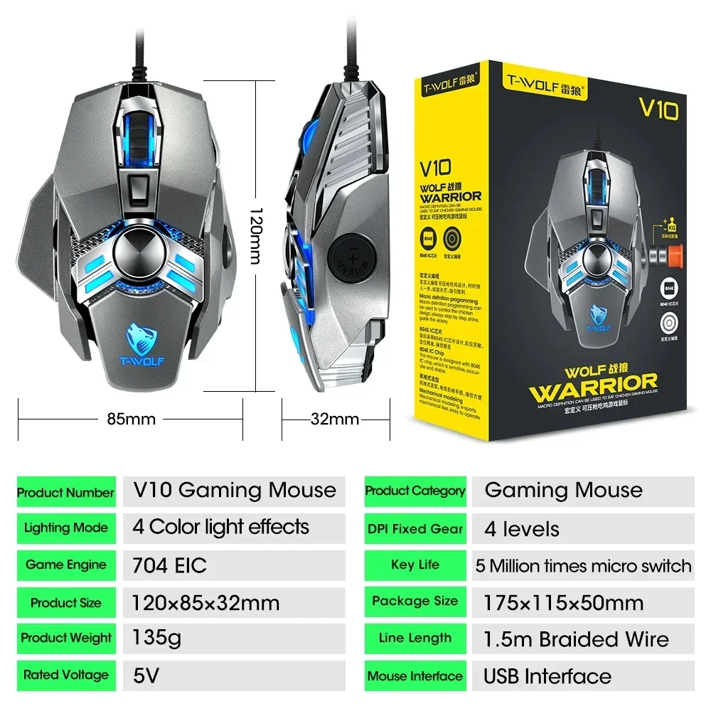 Rato de jogo com fio profissional 3200 dpi ratos de jogo silencioso para notebook portátil/pc rgb retroiluminado universal usb com fio mouse
