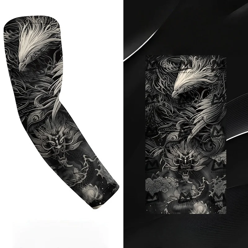 1 Pc Summer Tattoo Sleeve UV Solar Arm Cover Cycling Cuff Quick Drying Cool Breathable Ice Silk Anti-Sunburn Print Tattoo Sleeve