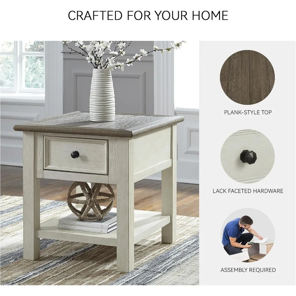 Rustic Two-Tone Square End Table in Vintage Cream Finish
