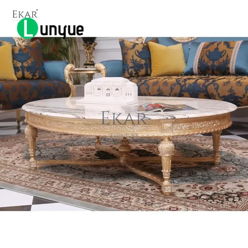 French Style Classic Round Coffee Table and Corner Table Set Luxury Living Room Furniture Elegant Interior Decoration Home