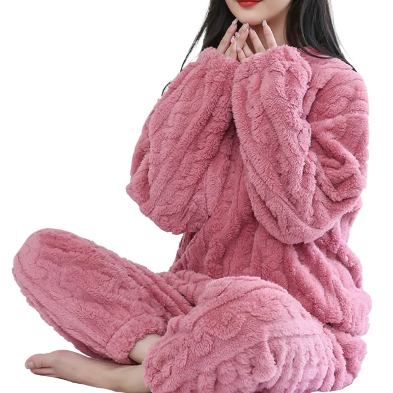 

Women's Pajamas Set Winter Sleepwear O-neck Loose Long Sleeve Top Elastic Waist Leg Pant Sets Trousers Casual Home Clothing Sets