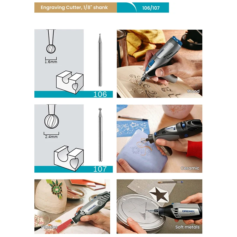 Imagem -03 - Cabeça Original do Cortador de Gravura Dremel Diâmetro do Mandril 3.2 mm Cabeça do Cortador de Gravura do Metal Plástico Vidro Madeira Cerâmica Espelho Cabeça de Corte de Moagem Elétrica