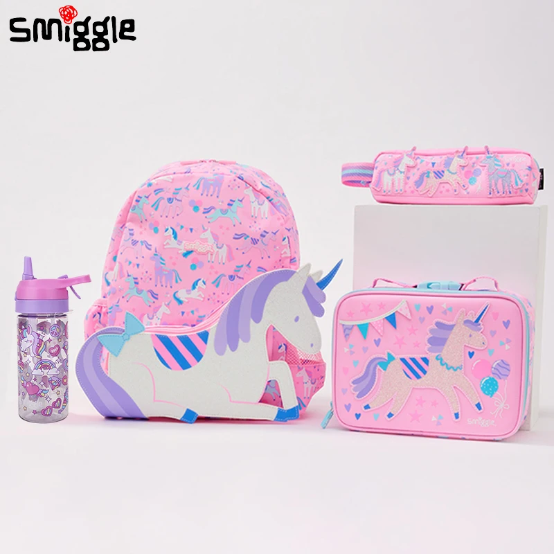 

Genuine Australian Smiggle Backpack Pink And White Unicorn Student Stationery Backpack Lunch Bag Water Cup Student Gift