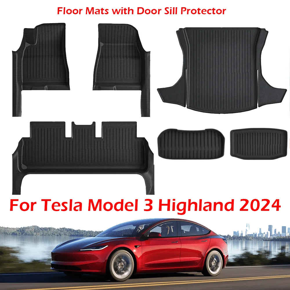 Per il 2024 Tesla Highland Model 3 tappetini con protezione per davanzale della porta fodere per pavimenti a copertura totale con schienale