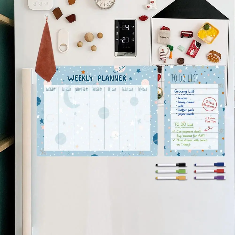 Magnetic Weekly Calendar Magnetic Weekly Planner Efficient Weekly Planning Scratch-proof Magnetic Fridge Calendar Kit with Pens