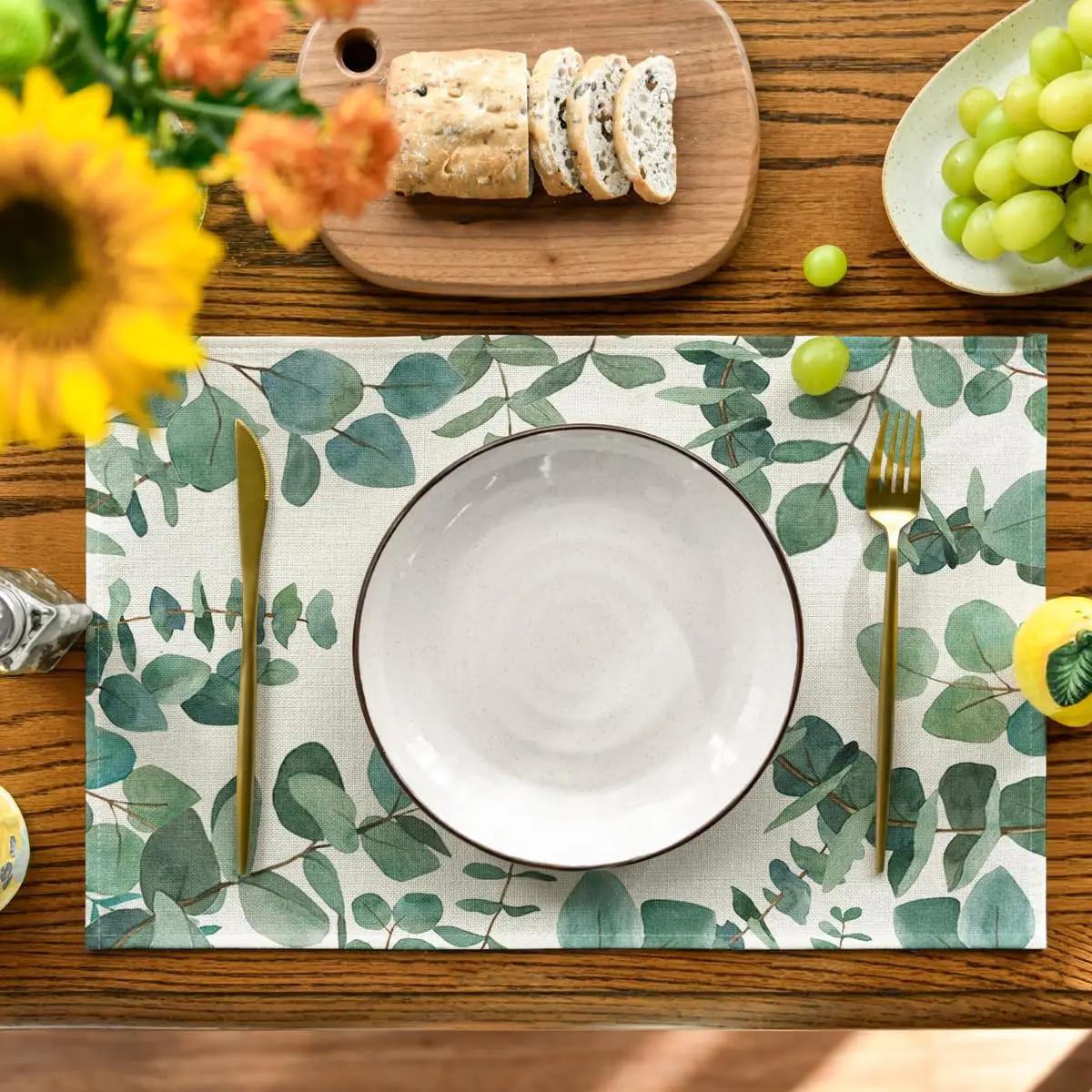 Eucalyptus Leaves Summer Placemats For Dining Table, 12 X 18 Inch Spring Seasonal Holiday Rustic Vintage Washable