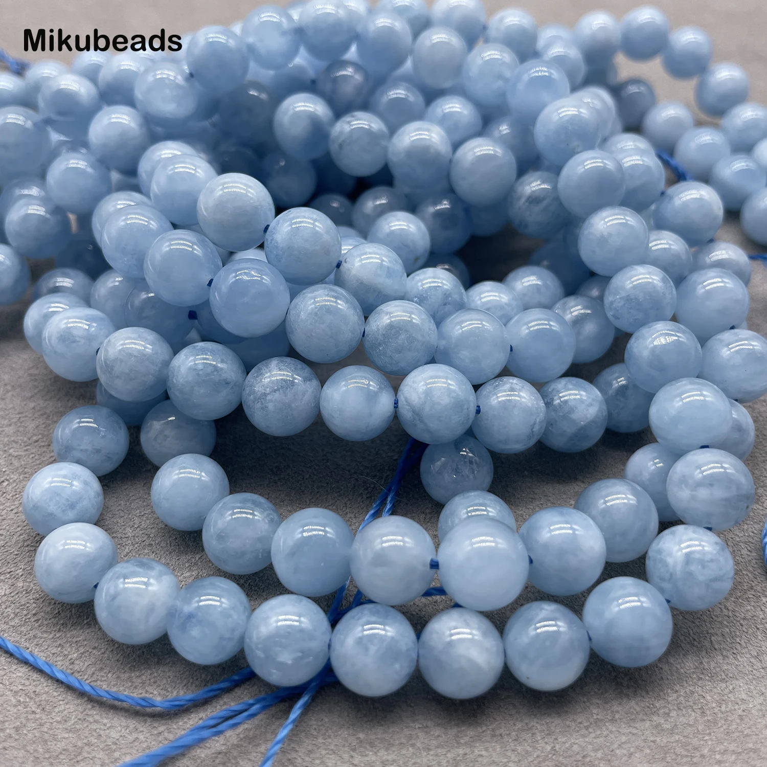 Wholesale Natural 6mm 8mm 10mm AA+ Aquamarine Smooth Round Loose Beads For Jewelry Making DIY Bracelets Necklace