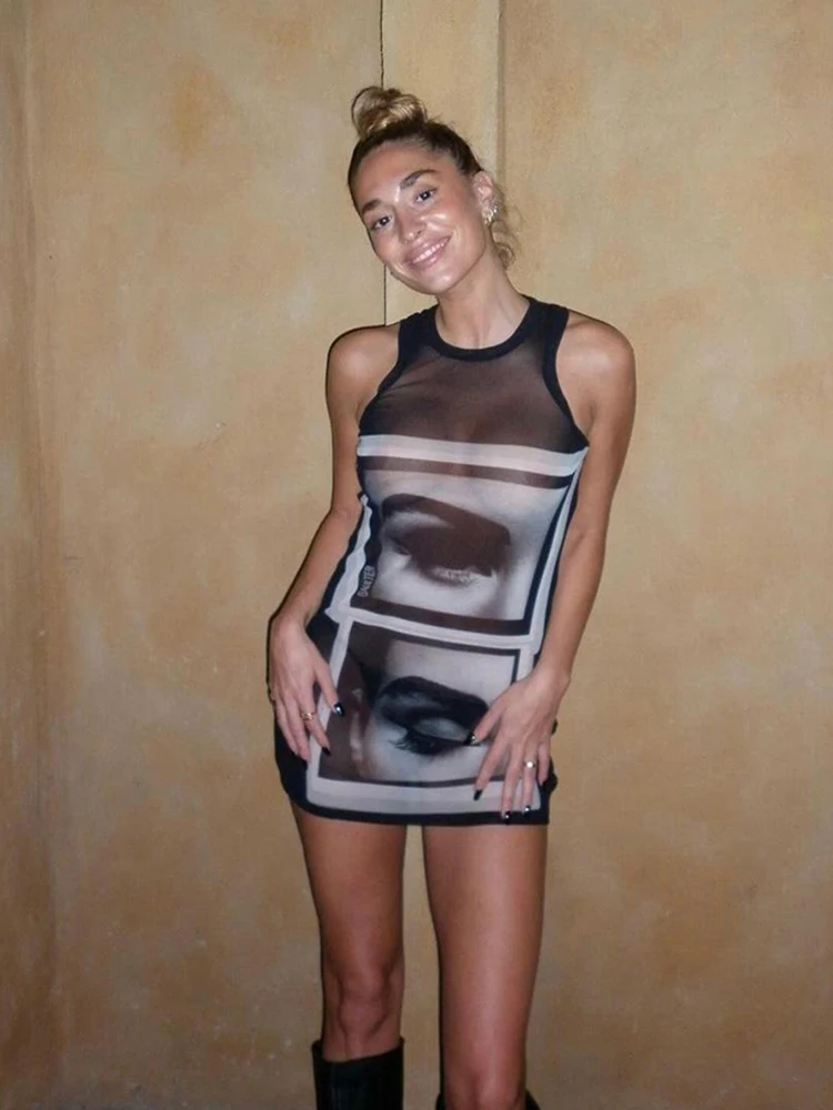 Weird Puss Hipster Dünne Frauen Lange Tops Sexy Y2KLip Druck Oansatz Ärmellose Wild Basic Atemberaubende Street Club Mitternacht Party Weste