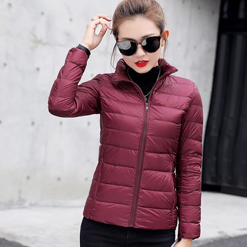 Plus Size Thin Light Down Jacket Women 2024 Autumn Winter Slim Short Stand Collar Warm White Duck Down Coat Women Outerwear