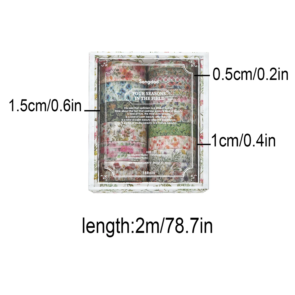 18ロール、四季をテーマにした植物、花の和紙テープ、ホリデーDIYフォトアルバム、グリーティングカード、ギフトボックスの絶妙な装飾に。