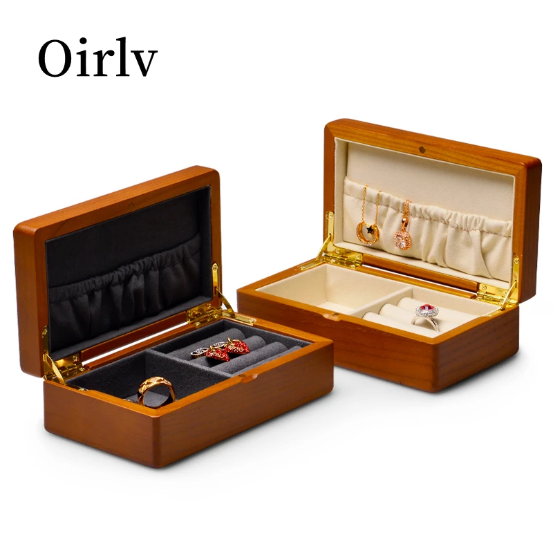 Oirlv Wooden Jewelry Organizer Solid Wood Storage Box With Upper Lower Layers Wooden Ring Earrings Jewelry Storage Box Organizer