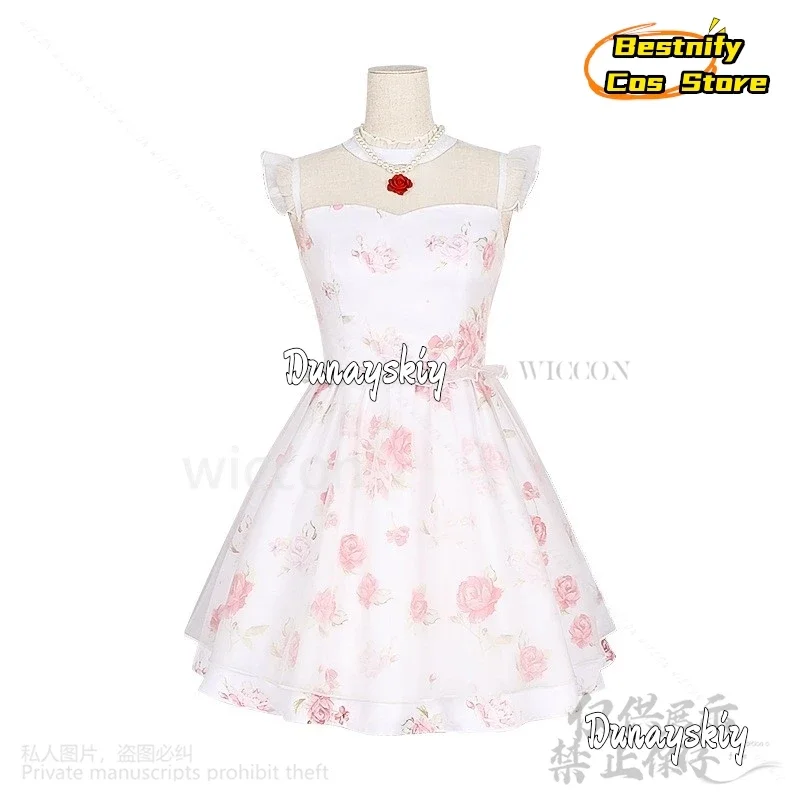 CosplayGame Nikki Cosplay Anime Floral Print Mini Dress Sexy Lace Patchwork Suspender Tie Pink Lolita Jirai Kei Girls Wigs плать