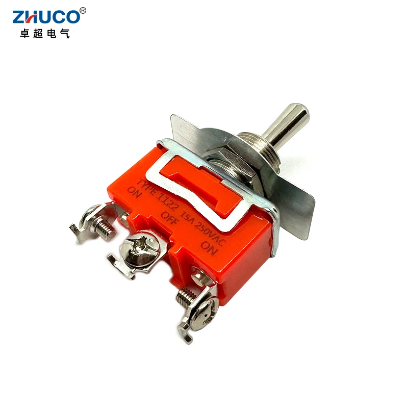 1PC 1122S SPDT 3 Terminal Screw Pins 12mm Mounting Hole ON OFF ON Self-locking 15A 250VAC Power Rocker Latching Toggle Switch
