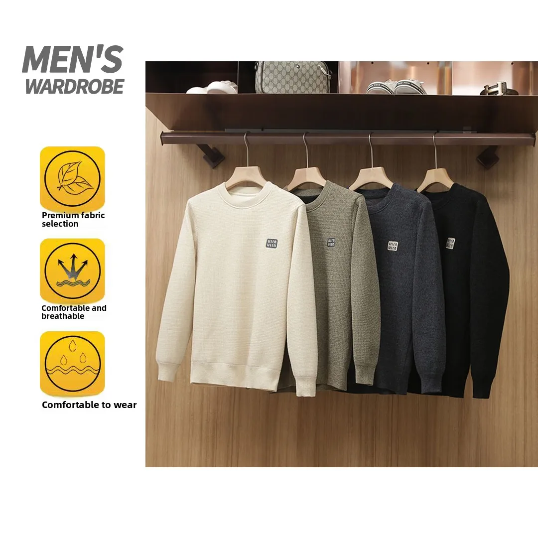 

Thiened Long Sve Knitted Sweater Men's Casual Faion Ci Sle round Ne Pullover Autumn Winter Warm One-Piece Fce