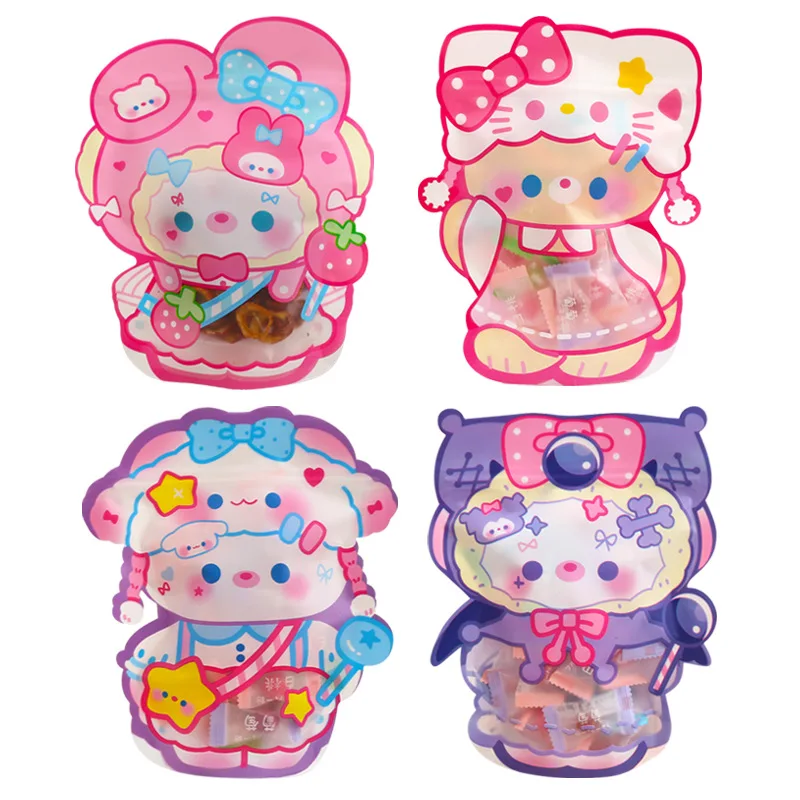 Kawaii hello kitty ziplock saco animação periférica bonito engrossado transparente embalagem de doces selado saco de presente grande size18x12cm