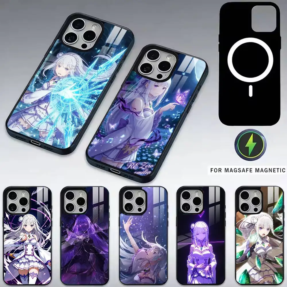 

Чехол для телефона Re Z-Zero Emilia-a для iPhone 17, 16, 15, 14, 13, 12, 11 Plus, Pro, магнитный, с беспроводной зарядкой MagSafe