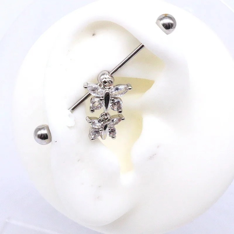 Butterfly Industrial Studs Stainless Steel Ear Bone Stud Piercing Smile Long Studs Cat Head Devil Earrings Jewelry