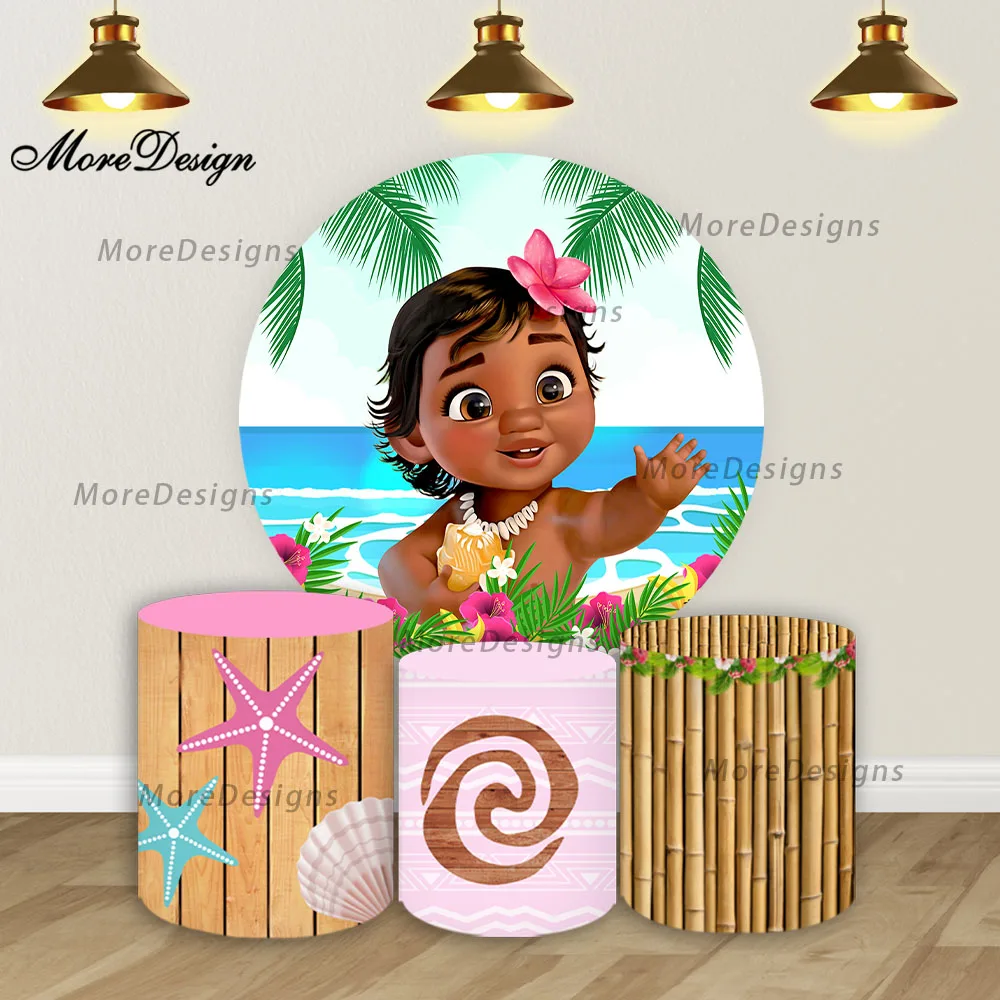 

Детская Моана круглый фон чехлы принцесса детский душ цилиндр крышка день рождения виниловый полиэстер фон