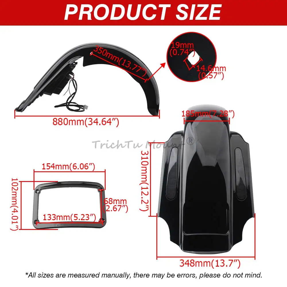 Motorcycle Multi-Functions Fender With Led Light For Harley Davidson Touring 1997-2008 Abs Plastic Gloss Black Fender Smoke Lens