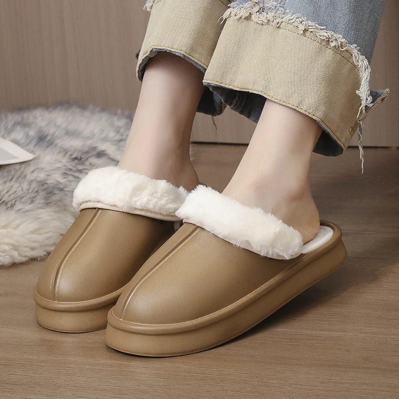 

Winter Women Cotton Slippers Waterproof Indoor Warm Bedroom Shoes Soft Comfy Slides for Girls Outdoor Flurry Casual Slippers